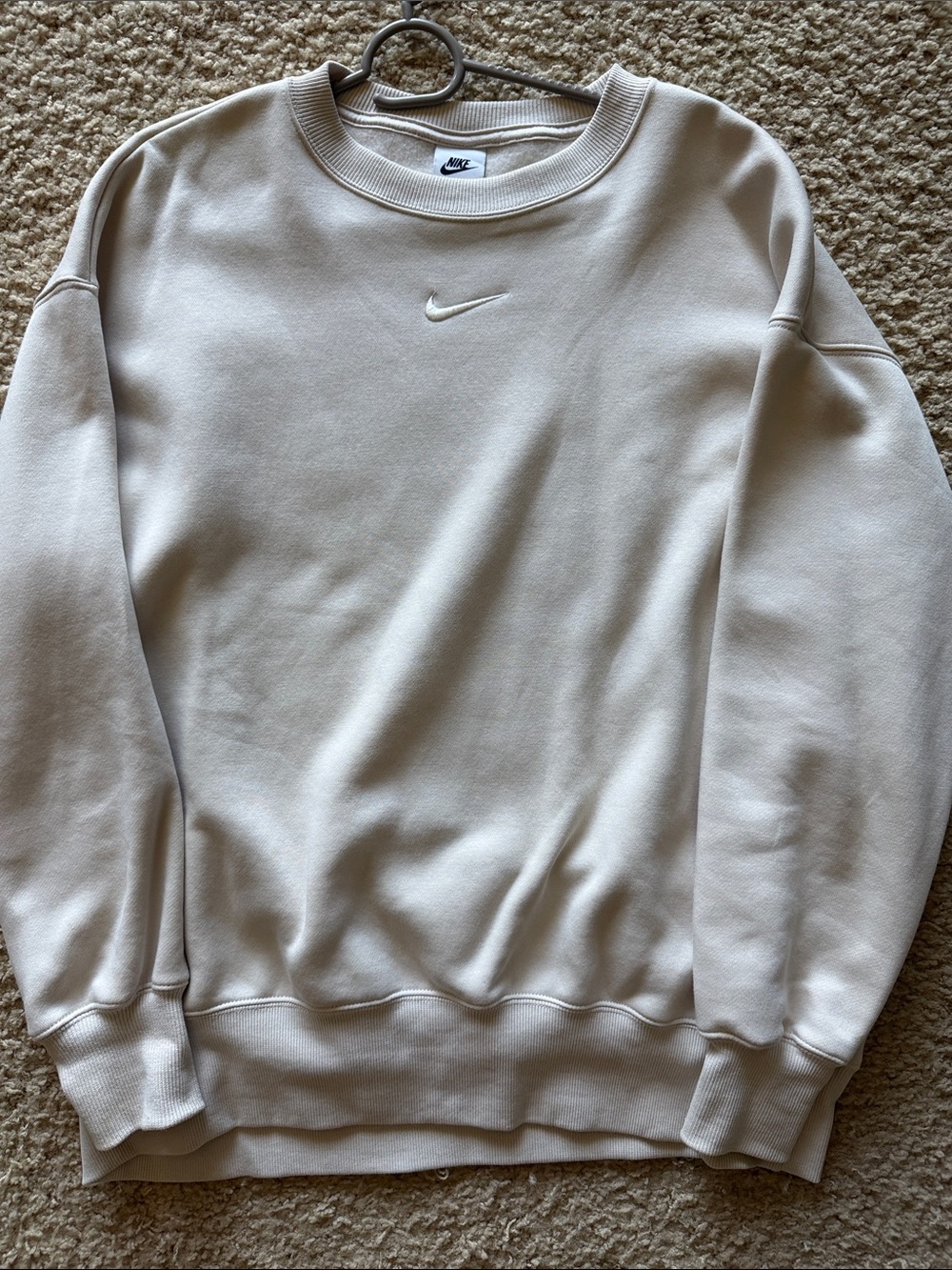 Nike Crewneck Sweatshirt in Light Beige with White Swoosh